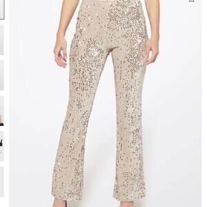 Sanctuary Charmed Kicker Flare Cream Silver Sequin Party Leggings Pants Small